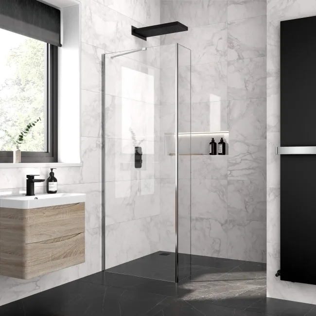 Copenhagen Easy Clean 8mm Wet Room Shower Glass 700mm & 250mm Return Panel