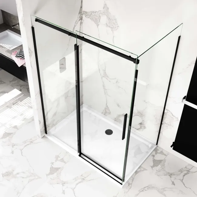 Stockholm Matt Black Easy Clean 8mm Frameless Sliding Shower Enclosure 1400x900mm