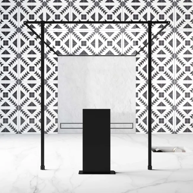 Munich Matt Black Framed 8mm Walk Through Wet Room Shower Glass Panel 1100mm
