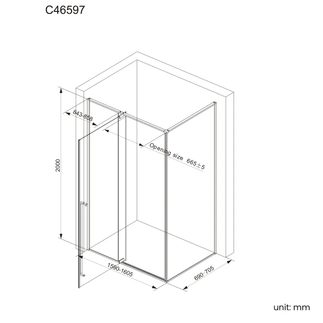 Cologne Stainless Steel Easy Clean 8mm Hinged Shower Enclosure 1600x700mm