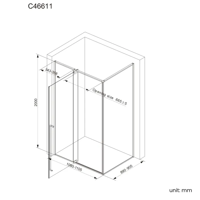 Cologne Matt Black Easy Clean 8mm Hinged Shower Enclosure 1100x900mm