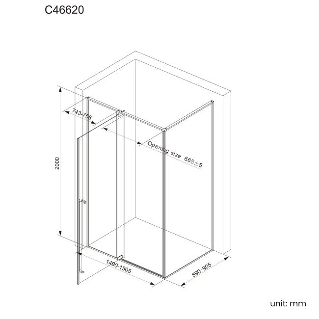 Cologne Matt Black Easy Clean 8mm Hinged Shower Enclosure 1500x900mm