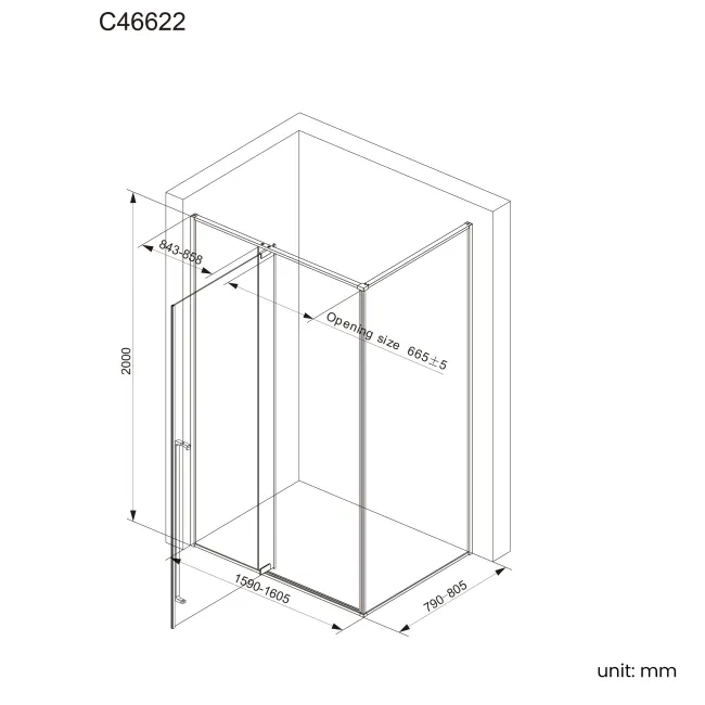 Cologne Matt Black Easy Clean 8mm Hinged Shower Enclosure 1600x800mm