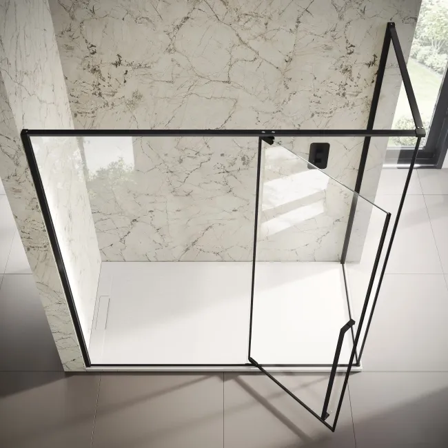 Cologne Matt Black Easy Clean 8mm Hinged Shower Enclosure 1700x800mm