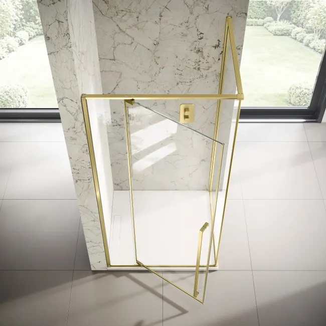 Cologne Brushed Brass Easy Clean 8mm Hinged Shower Enclosure 1100x900mm