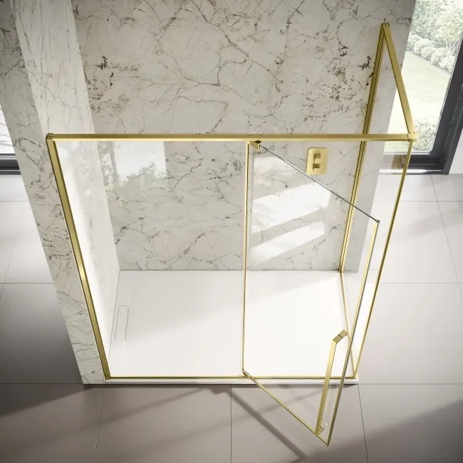 Cologne Brushed Brass Easy Clean 8mm Hinged Shower Enclosure 1600x900mm