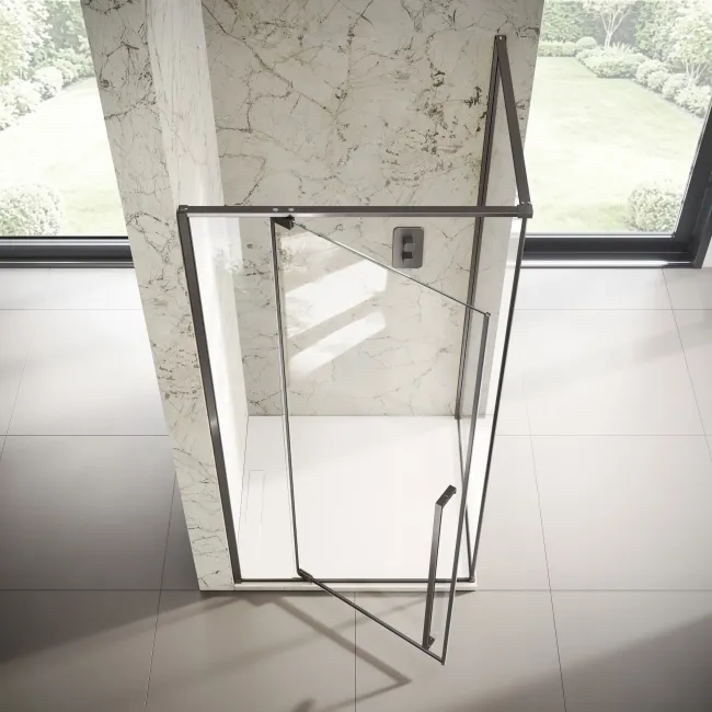 Cologne Brushed Gunmetal Easy Clean 8mm Hinged Shower Enclosure 1100x900mm