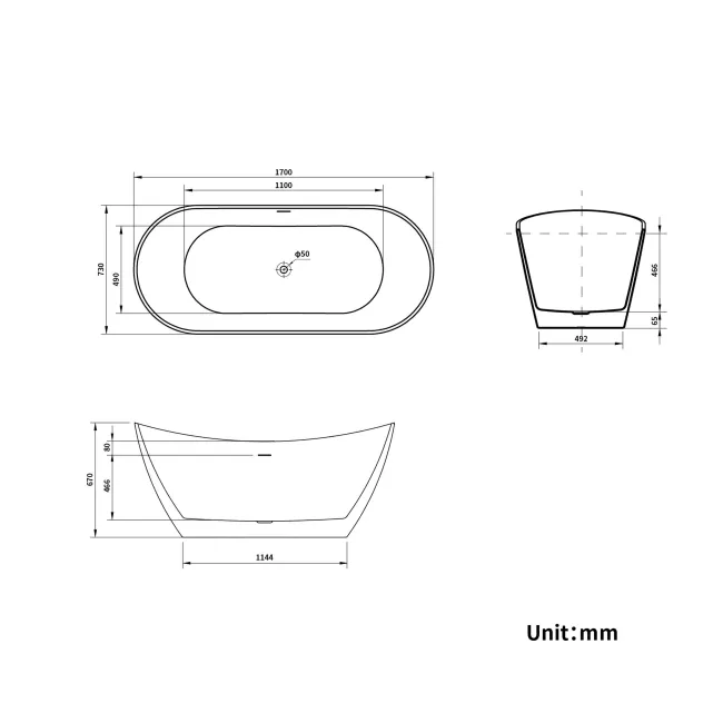 Kensington 1700mm Freestanding Slipper Bath