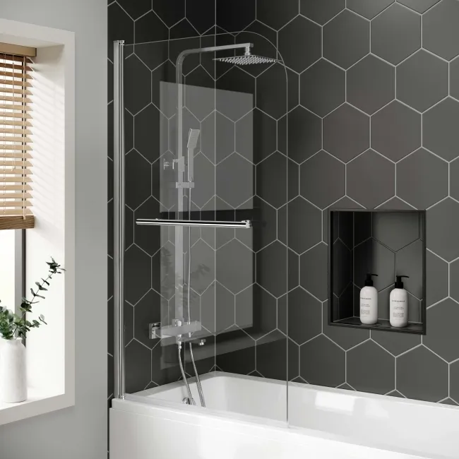 Hereford 1700x700 Square Shower Bath & 6mm Easy Clean Screen with Rail