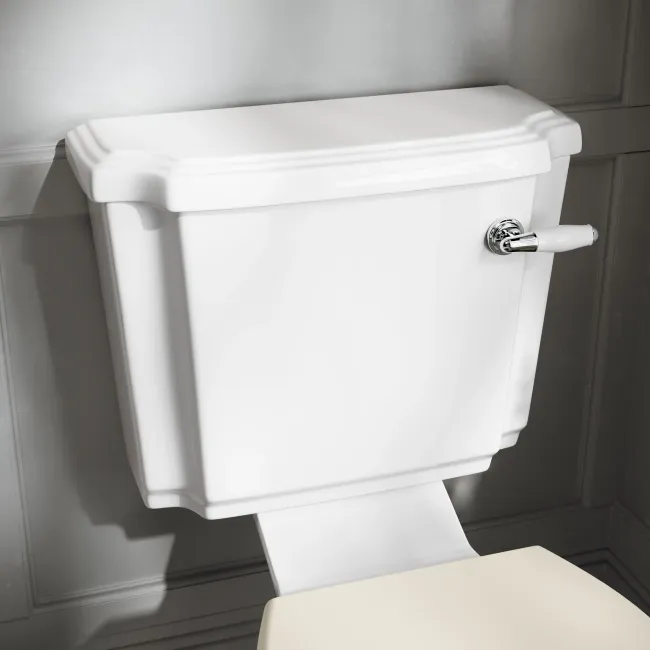 Hudson Traditional Toilet With Chalk White Seat & Pedestal Basin Set - Double Tap Hole