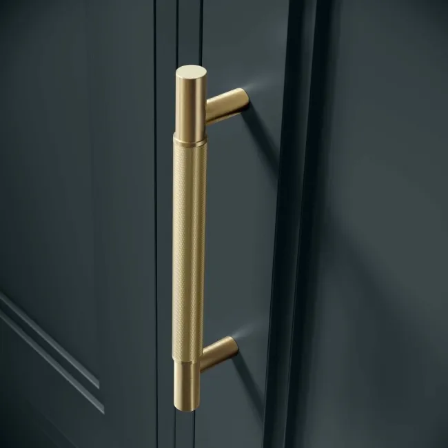 Monaco Inky Blue Floor Standing Tall Cabinet Unit 1900x300mm - Brass Knurled Handles