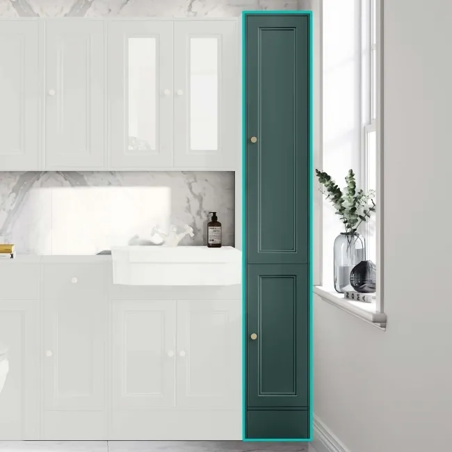 Monaco Midnight Green Floor Standing Tall Cabinet Unit 1900x300mm - Brushed Brass Accents