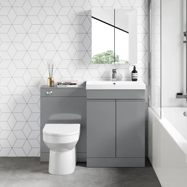 Avon & Trent Stone Grey Slimline Back To Wall Unit and Miami Toilet
