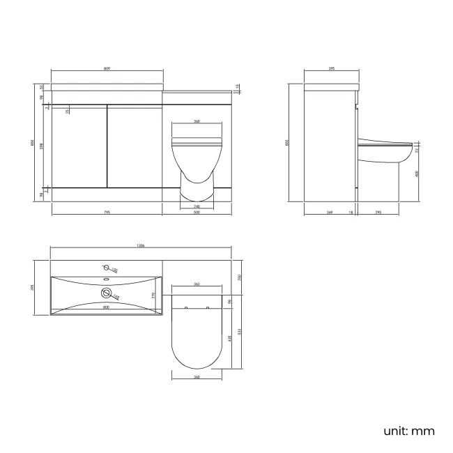 Trent Gloss White Combination Vanity Basin and Aruba Toilet 1300mm
