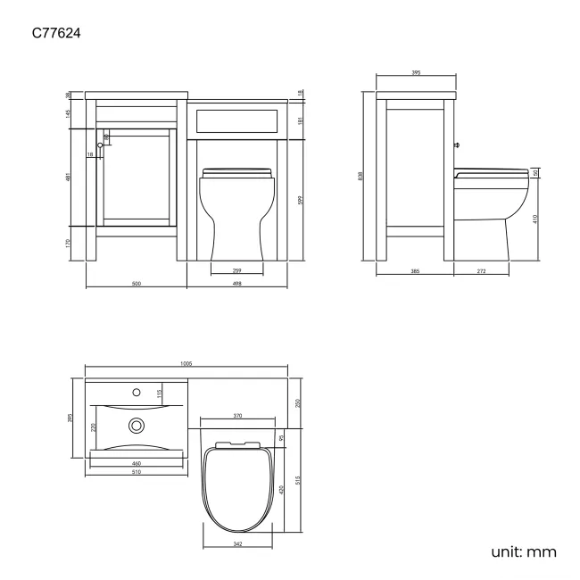 Bermuda Dove Grey Combination Vanity Basin and Seattle Toilet 1000mm