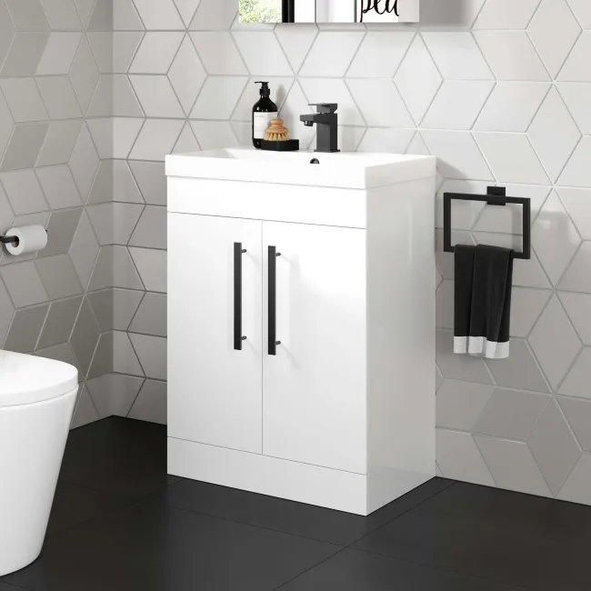 Avon Gloss White Basin Vanity 600mm - Black Accents
