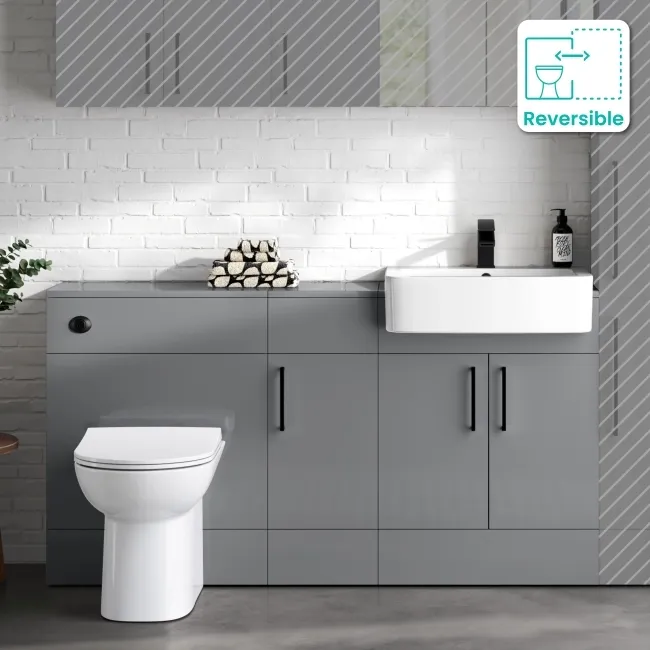 Harper Stone Grey Combination Vanity Basin and Aruba Toilet 1500mm - Black Accents