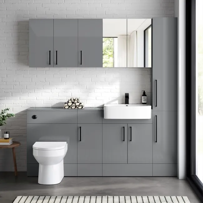Harper Stone Grey Combination Vanity Basin and Miami Toilet 1500mm - Black Accents