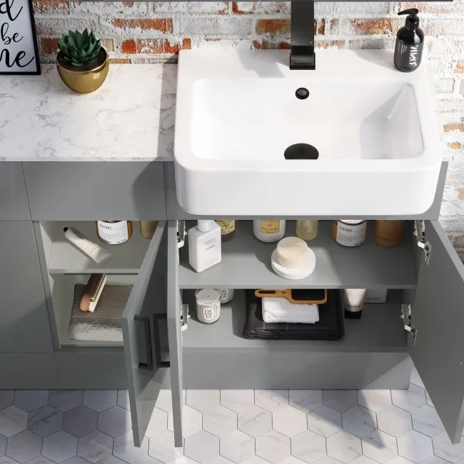 Harper Stone Grey Combination Vanity Basin with Marble Top & Atlanta Toilet 1500mm - Black Accents