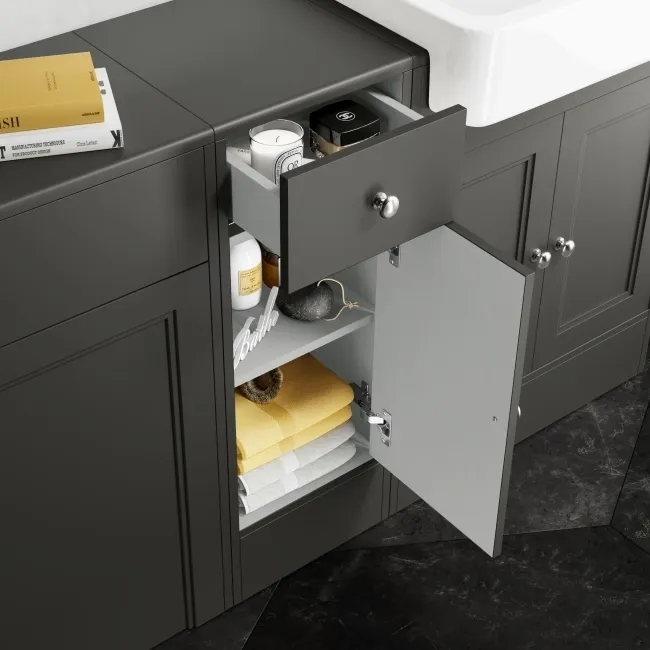 Monaco Graphite Grey Combination Vanity Basin and Hudson Toilet with Wooden Seat 1500mm