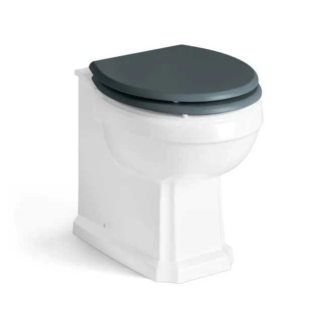 Traditional Inky Blue Back To Wall Unit and Hudson Toilet with Wooden Seat