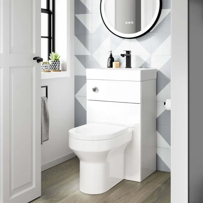 Ohio Gloss White 2-In-1 Combined Wash Basin & Denver Toilet 500mm