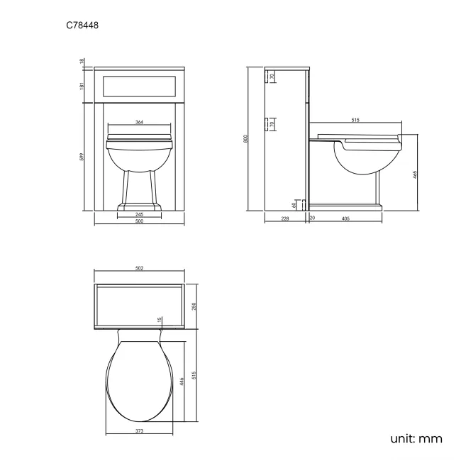 Bermuda Traditional Inky Blue Slimline Back To Wall Unit and Hudson Toilet with Wooden Seat