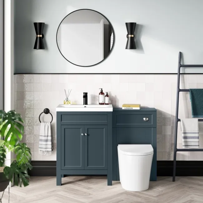 Bermuda Traditional Inky Blue Slimline Back To Wall Unit and Boston Toilet