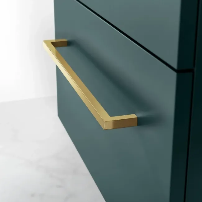 Elba Midnight Green Wall Hung Basin Drawer Vanity 600mm - Brushed Brass Accents