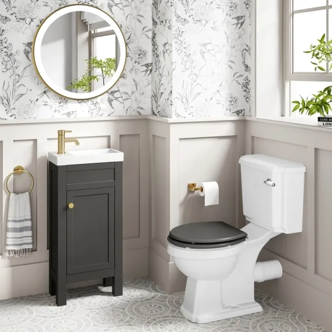 Bermuda Graphite Grey Cloakroom Basin Vanity 400mm - Brushed Brass Accents