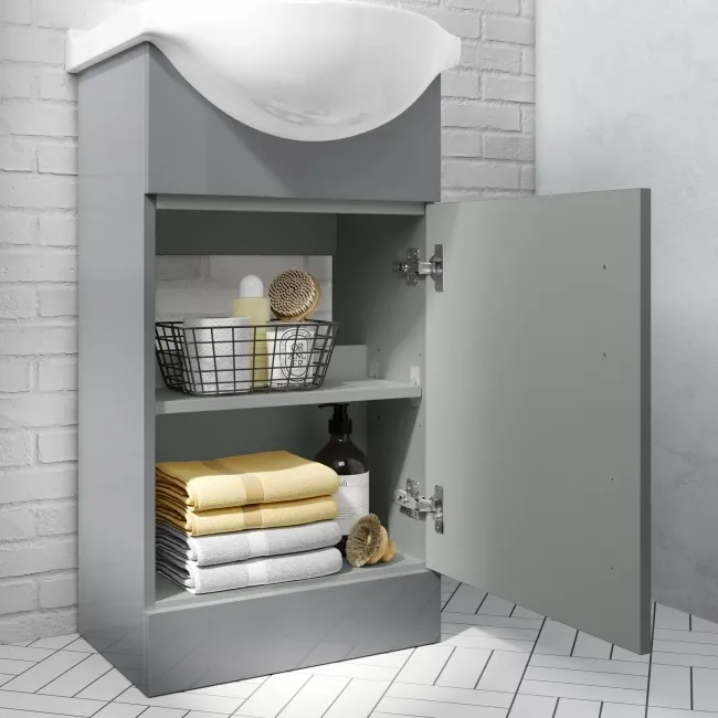 Quartz Stone Grey Cloakroom Vanity with Semi Recessed Basin 450mm - Black Accents