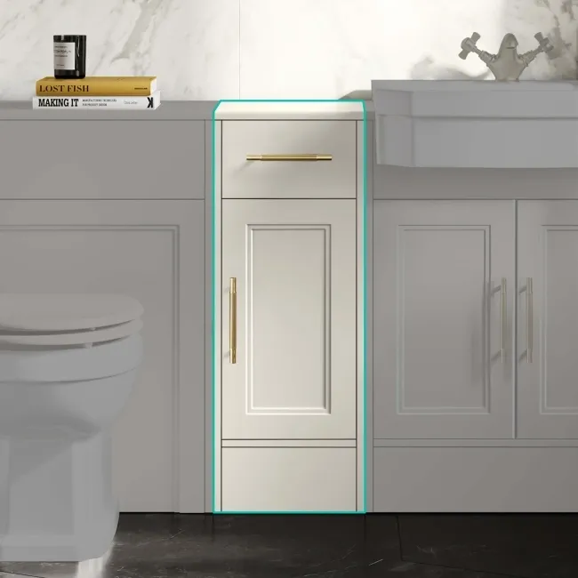 Monaco Chalk White Side Cabinet Unit 300mm - Brass Knurled Handles
