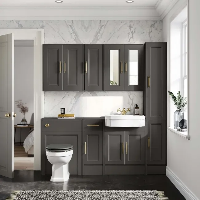 Monaco Graphite Grey Side Cabinet Unit 300mm - Brass Knurled Handles