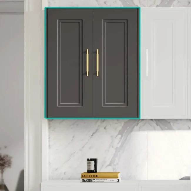 Graphite Grey Wall Hung Cabinet 700x600mm - Brass Knurled Handles