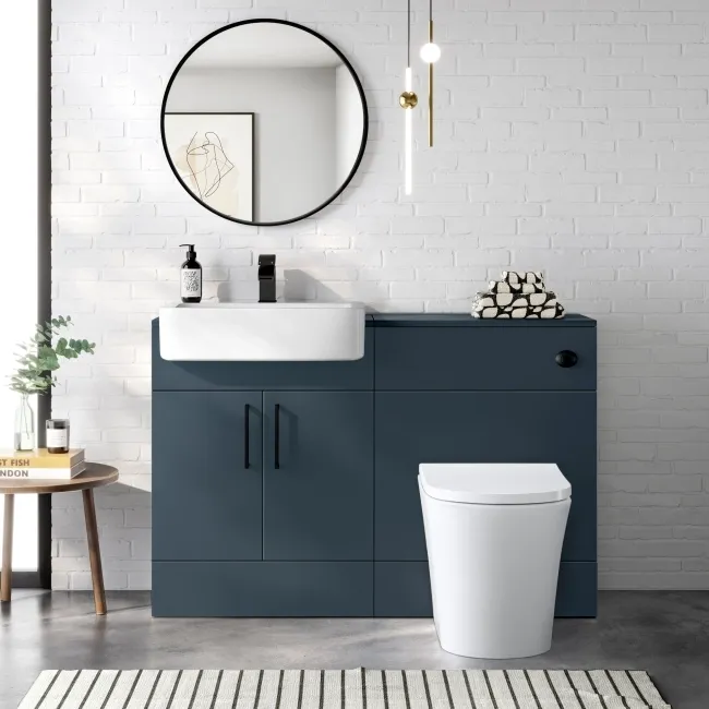 Harper Navy Blue Combination Vanity Basin and Tucson Toilet 1200mm - Black Accents
