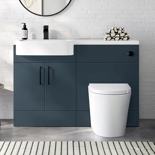 Harper Navy Blue Combination Vanity Basin and Boston Toilet 1200mm - Black Accents - Left Handed