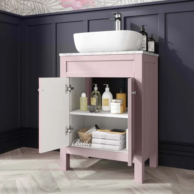 Bermuda Cashmere Pink Vanity with Marble Top & Curved Counter Top Basin 600mm