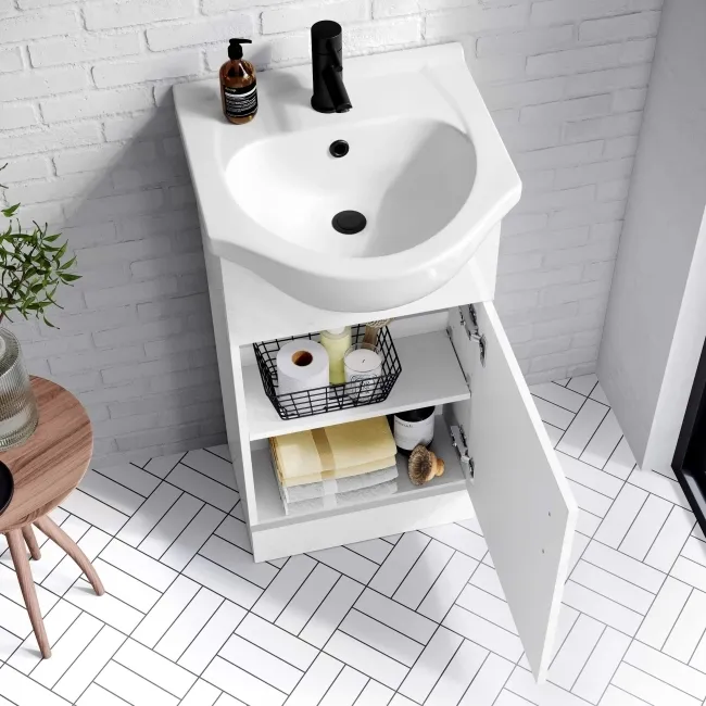 Quartz Gloss White Basin Vanity and Back To Wall Toilet Unit 950mm (Excludes Toilet) - Black Accents