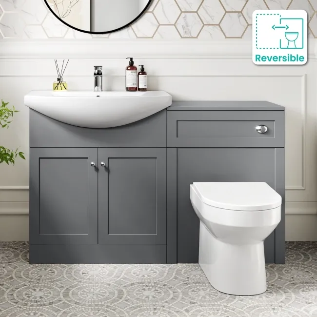 Capri Fog Grey Combination Vanity Basin and Miami Toilet 1350mm - Chrome Handles