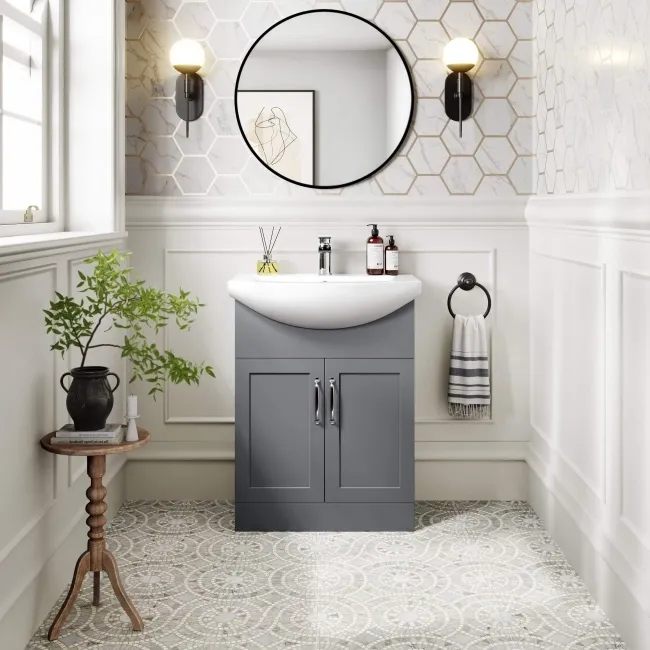 Capri Fog Grey Vanity with Semi Recessed Basin 650mm - Traditional Handles