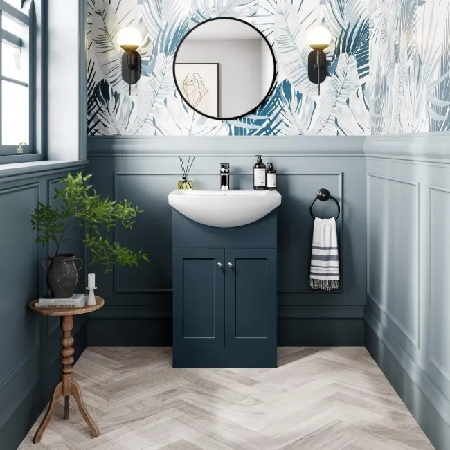 Capri Navy Blue Vanity with Semi Recessed Basin 550mm - Brushed Handles