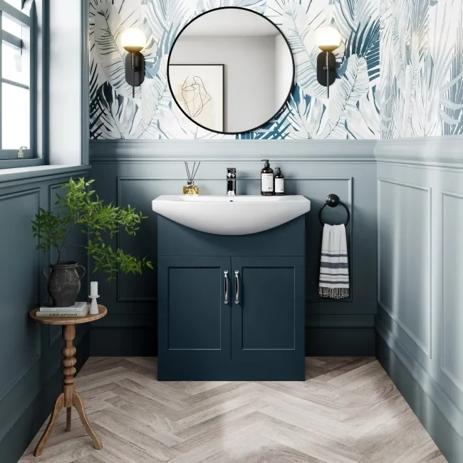 Capri Navy Blue Vanity with Semi Recessed Basin 750mm - Traditional Handles