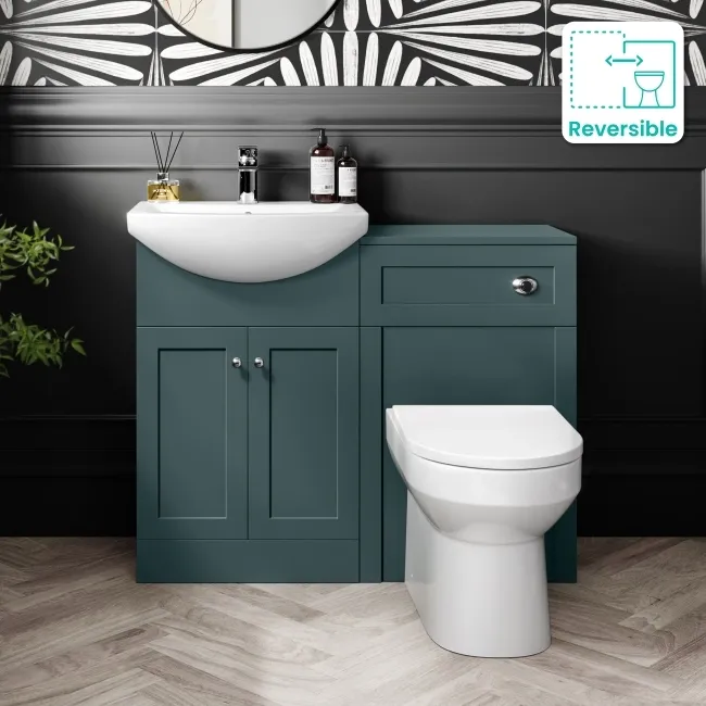 Capri Mystic Green Combination Vanity Basin and Miami Toilet 1050mm - Chrome Handles