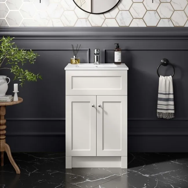 Milos Cotton White Basin Vanity 500mm - Chrome Handles