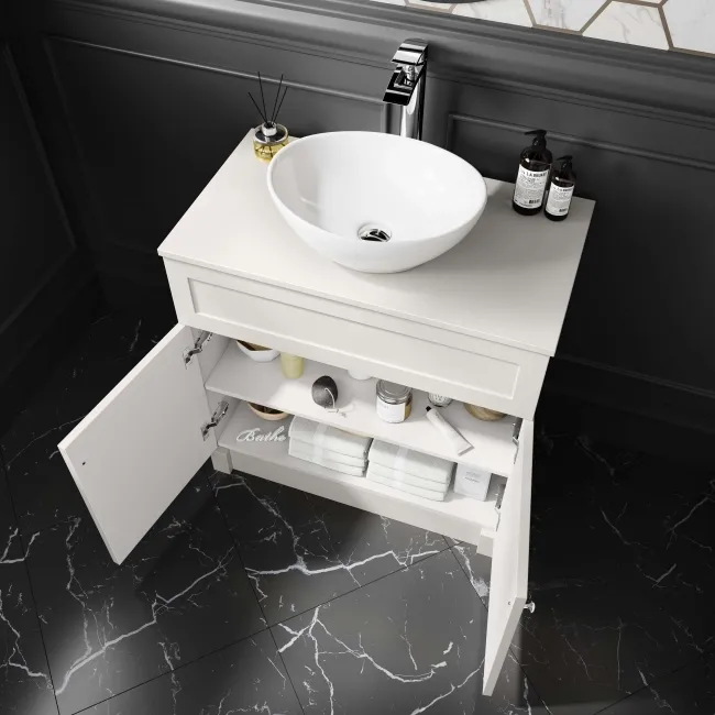 Milos Cotton White Vanity with Oval Basin 800mm - Chrome Handles