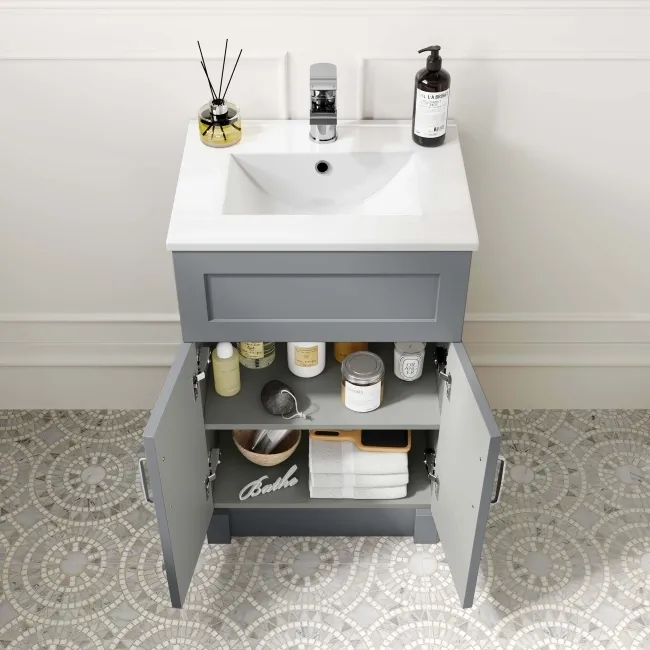 Milos Fog Grey Basin Vanity 500mm - Traditional Handles