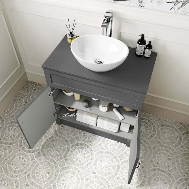 Milos Slate Grey Vanity with Oval Basin 800mm - Traditional Handles