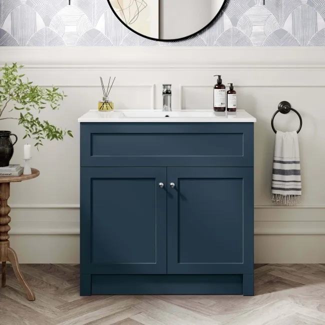 Milos Navy Blue Basin Vanity 800mm - Chrome Handles