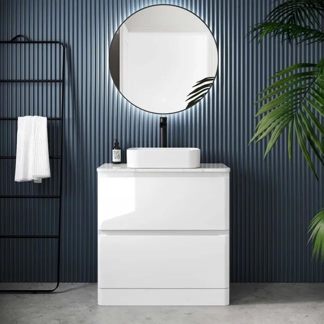 Corsica Gloss White Vanity Drawer with Marble Top & Marin Basin 800mm
