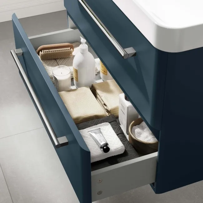 Omaha Navy Blue Wall Hung Basin Drawer Vanity 800mm